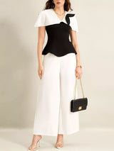 Peplum Top with Wide-Leg Pants Set - Trendsi - Flyclothing LLC