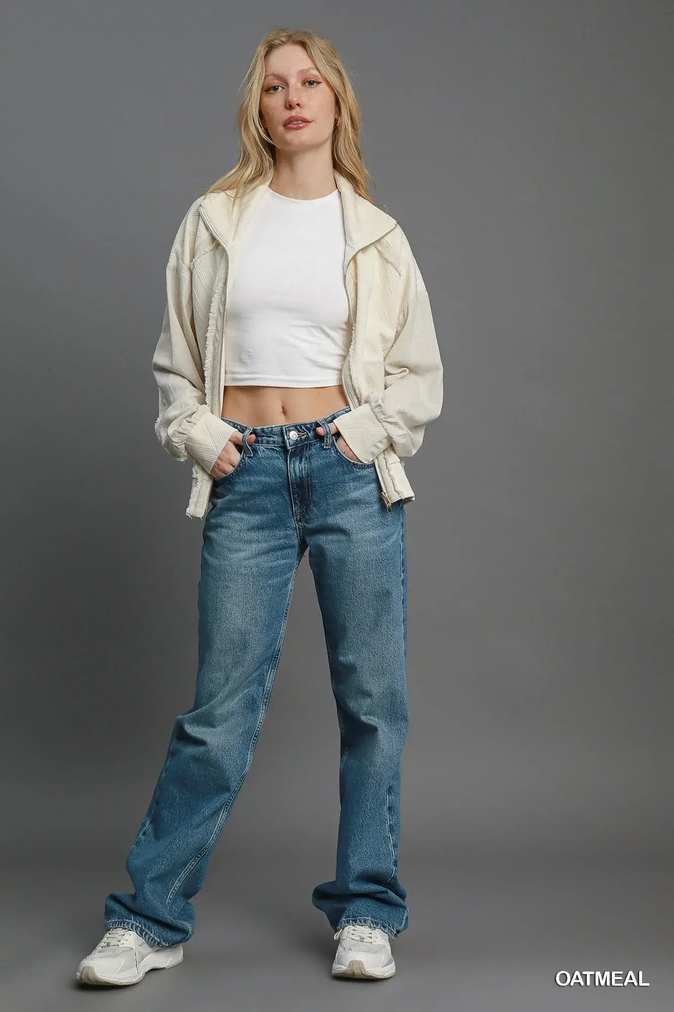 Umgee Two-Way Jacquard Zip-Up Jacket - Trendsi - Flyclothing LLC