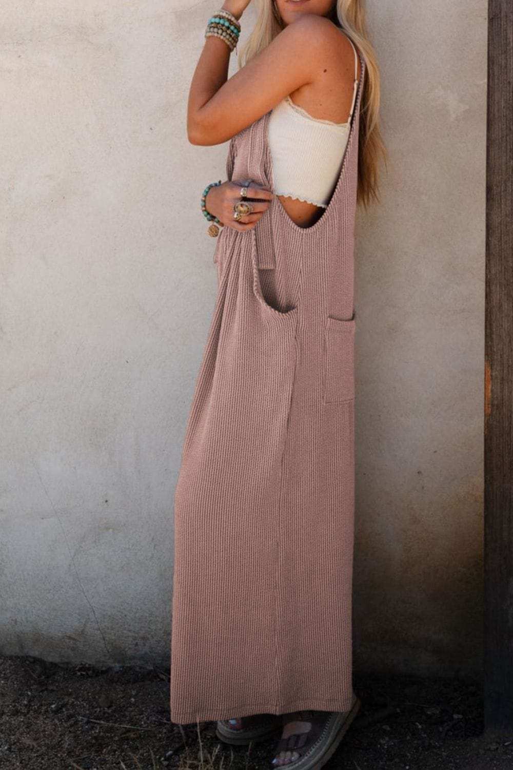 Corded Adjustable Straps Wide Leg Loose Overalls - Trendsi - Flyclothing LLC