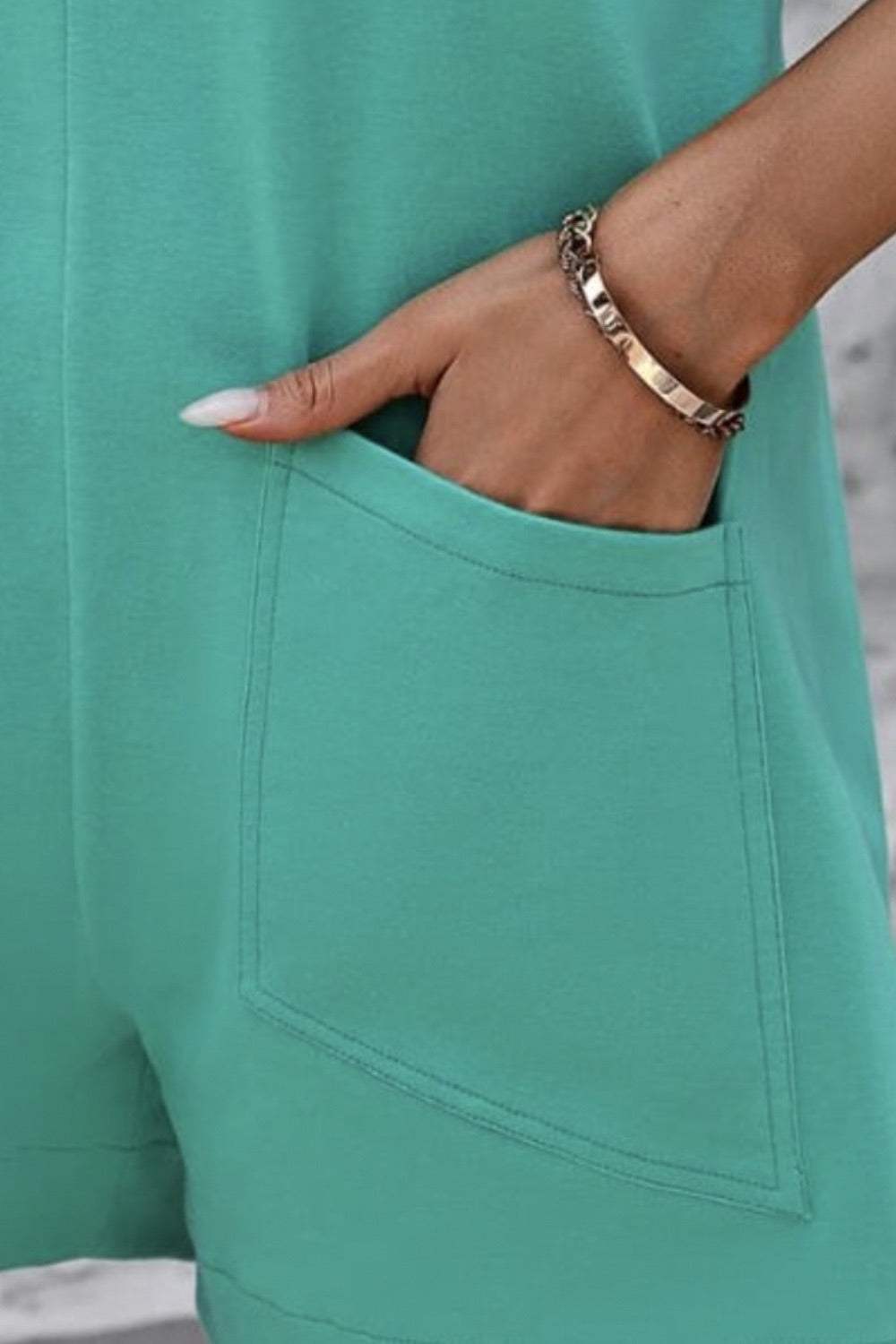 Round Neck Sleeveless Front Pocket Romper - Trendsi - Flyclothing LLC