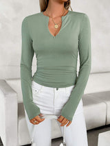 Notched Long Sleeve T-Shirt - Trendsi - Flyclothing LLC