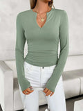 Notched Long Sleeve T-Shirt - Trendsi - Flyclothing LLC