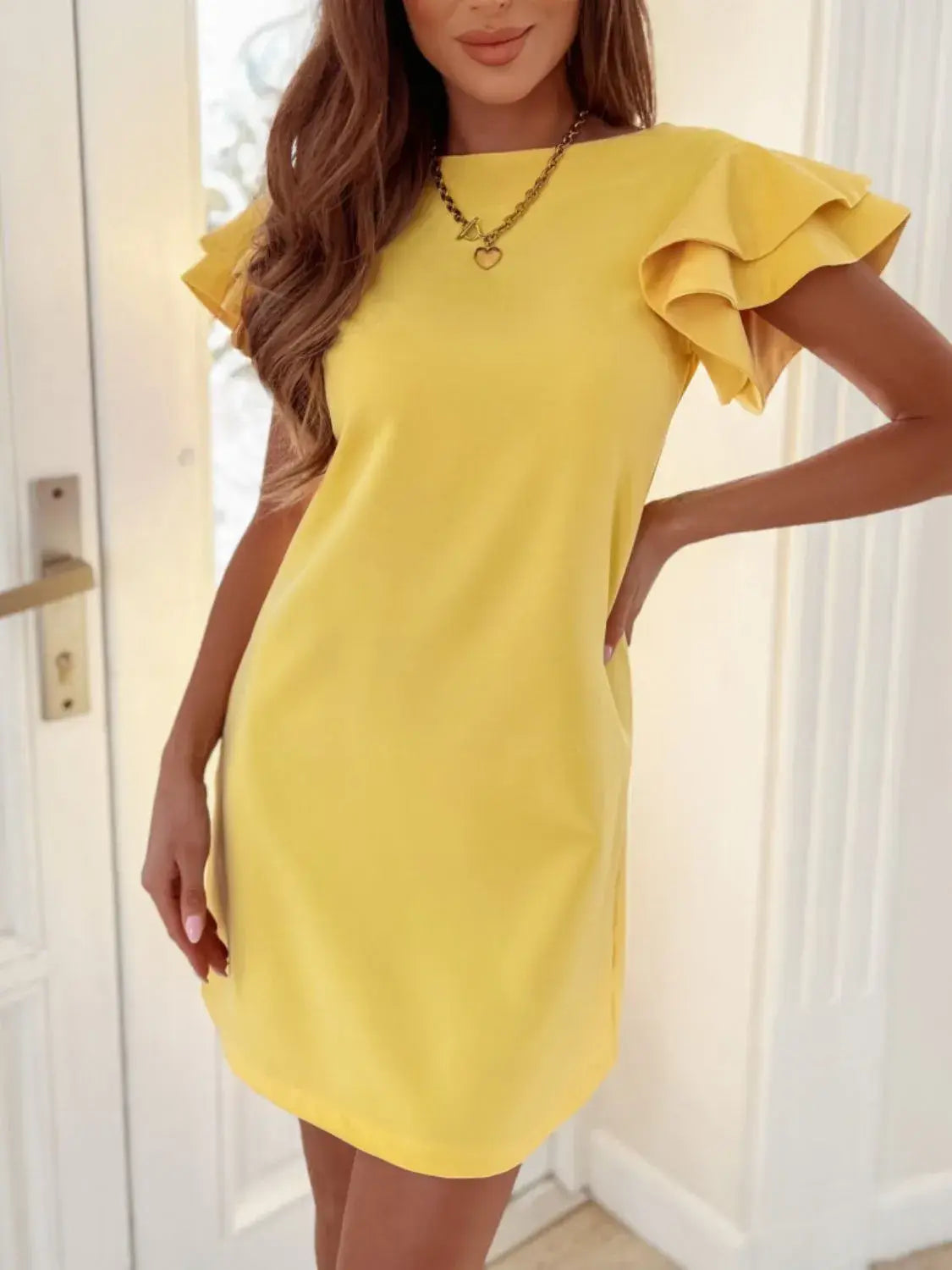 Ruffled Layered Short Sleeve Mini Dress - Trendsi - Flyclothing LLC