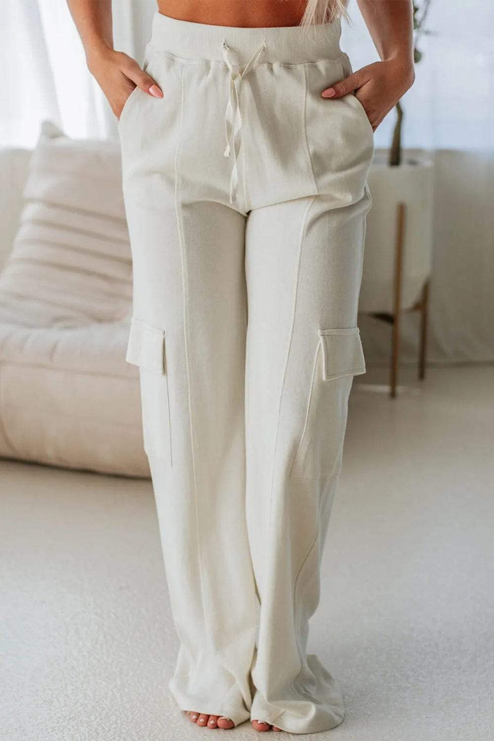 Drawstring High Waist Pants with Pockets - Trendsi - Flyclothing LLC