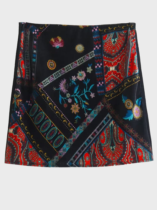 Printed Zip Mini Skirt - Trendsi