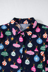 Christmas Lights Print Collared Neck Top and Pants Set - Trendsi - Flyclothing LLC