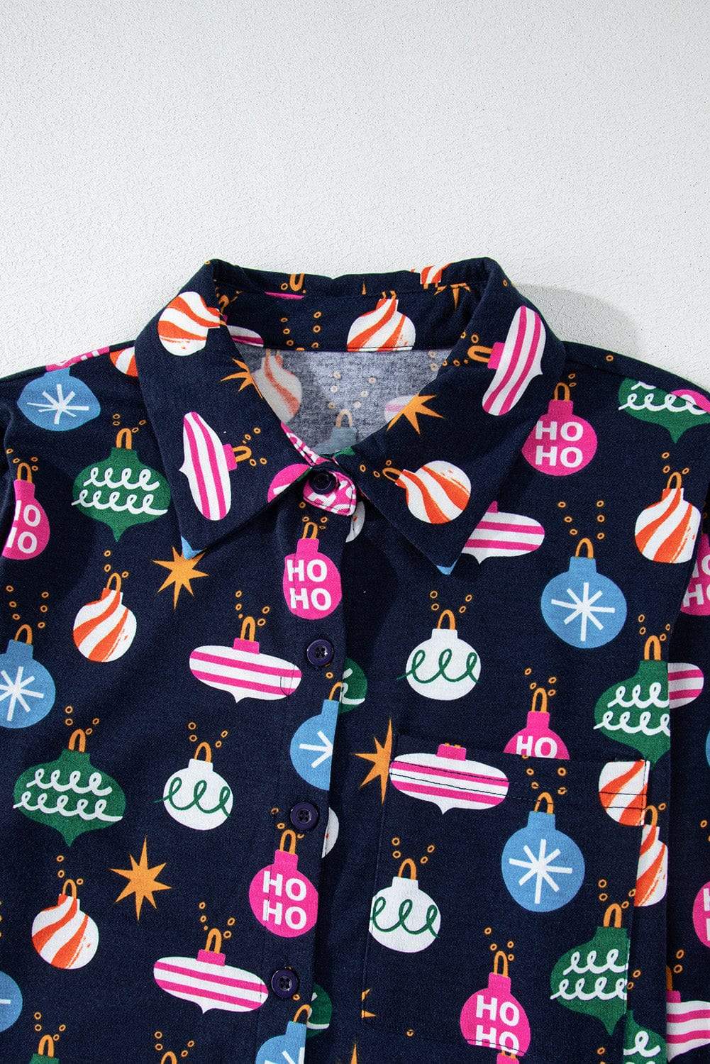 Christmas Lights Print Collared Neck Top and Pants Set - Trendsi - Flyclothing LLC