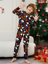 Full Size Halloween Themed Family Matching Pajama Set with Ghost and Pumpkin Print Plus Size - Trendsi - Flyclothing LLC