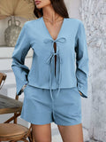 Devine Double Tied V-Neck Top and Shorts Set - Trendsi - Flyclothing LLC