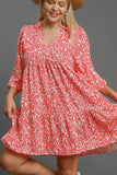 Umgee Full Size Two Tone Print Balloon Sleeve Tiered Dress Plus Size - Trendsi