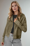 Double Take Waffle-Knit Zip Up Long Sleeve Hooded Jacket - Trendsi