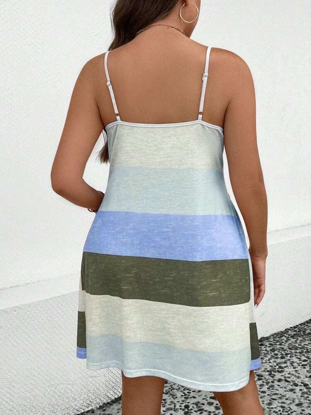 Plus Size Color Block Scoop Neck Mini Dress - Trendsi - Flyclothing LLC