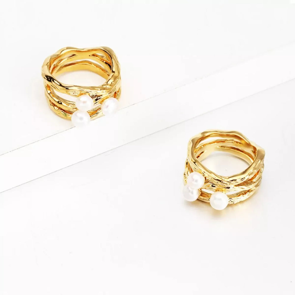 Synthetic Pearl 18K Gold-Plated Copper Ring - Trendsi - Flyclothing LLC