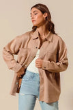 SO ME Faux Sued Snap Shacket with Collar and Pockets - Trendsi