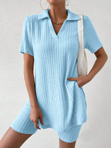 Johnny Collar Short Sleeve Top and Shorts Set - Trendsi - Flyclothing LLC