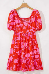 Floral Puff Sleeve Sweetheart Neck Ruffled Mini Dress - Trendsi - Flyclothing LLC