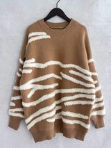 Contrast Round Neck Long Sleeve Sweater - Trendsi - Flyclothing LLC