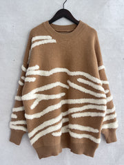 Contrast Round Neck Long Sleeve Sweater - Trendsi