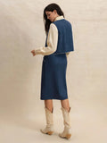 Open Front Vest and Buttoned Skirt Set - Trendsi