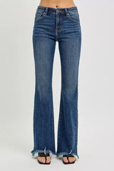 RISEN Full Size Mid Rise Flare Frayed Hem Jeans Plus Size - Trendsi - Flyclothing LLC