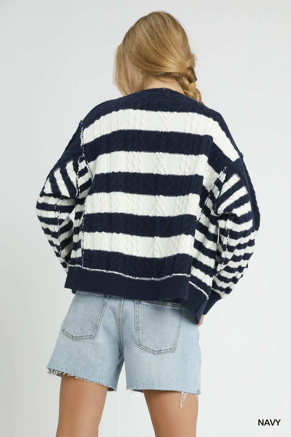 Umgee Cable-Knit Stripe Button-Up Cardigan - Trendsi - Flyclothing LLC