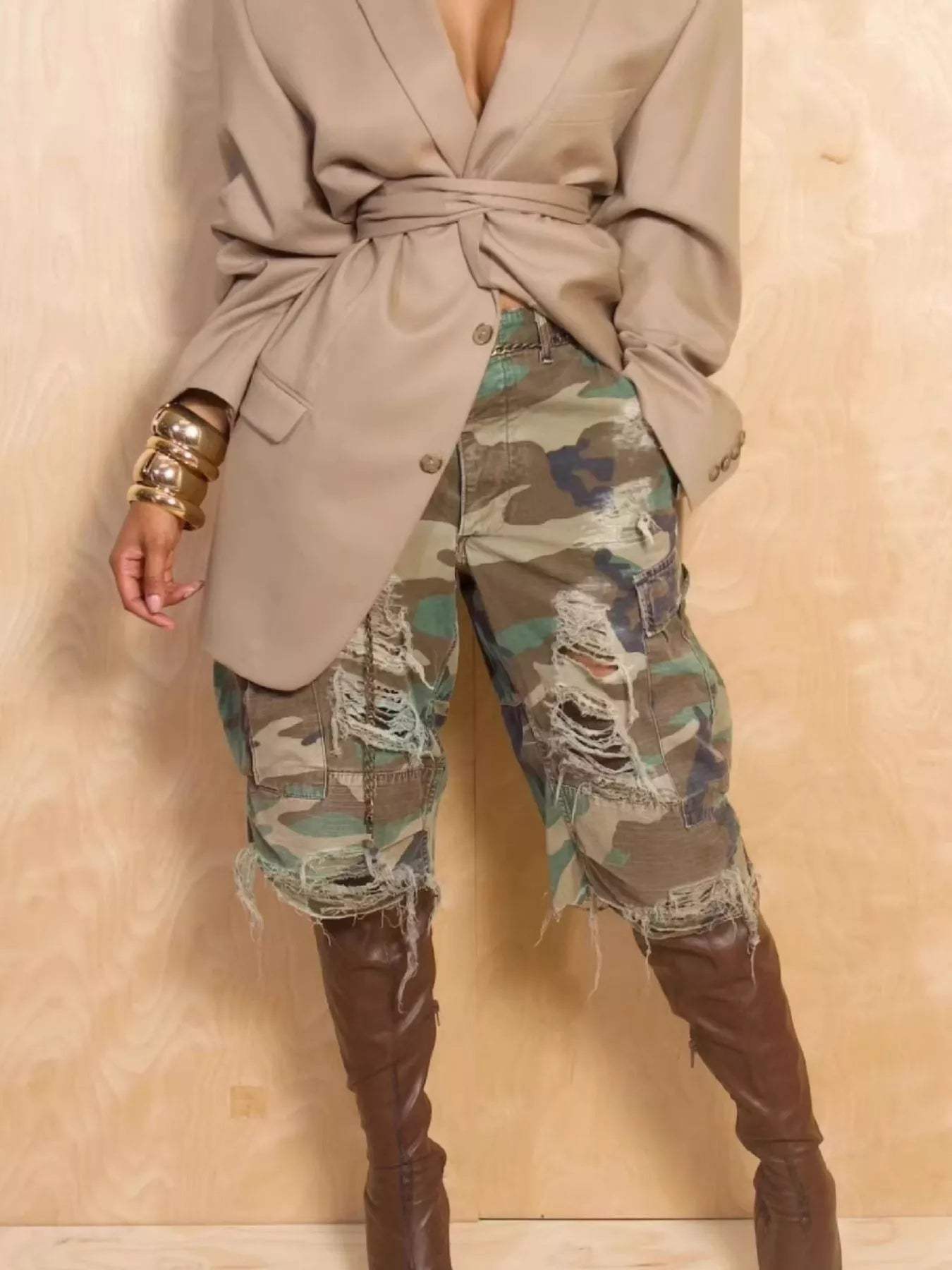 Distressed Camouflage Cargo Shorts - Trendsi - Flyclothing LLC