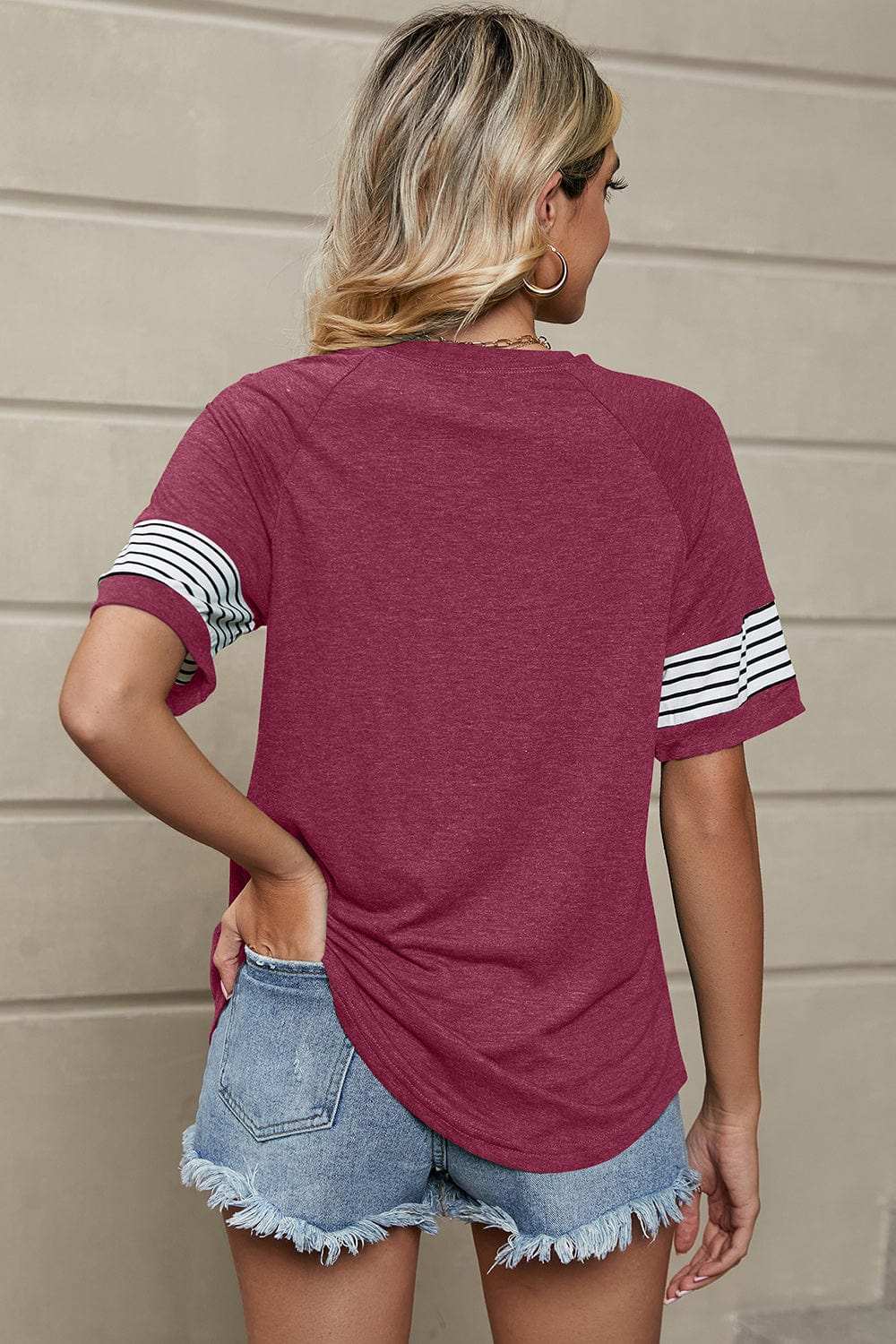 Striped Round Neck Short Sleeve T-Shirt - Trendsi - Flyclothing LLC