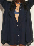 Button Up Collared Neck Long Sleeve Longline Shirt - Trendsi - Flyclothing LLC