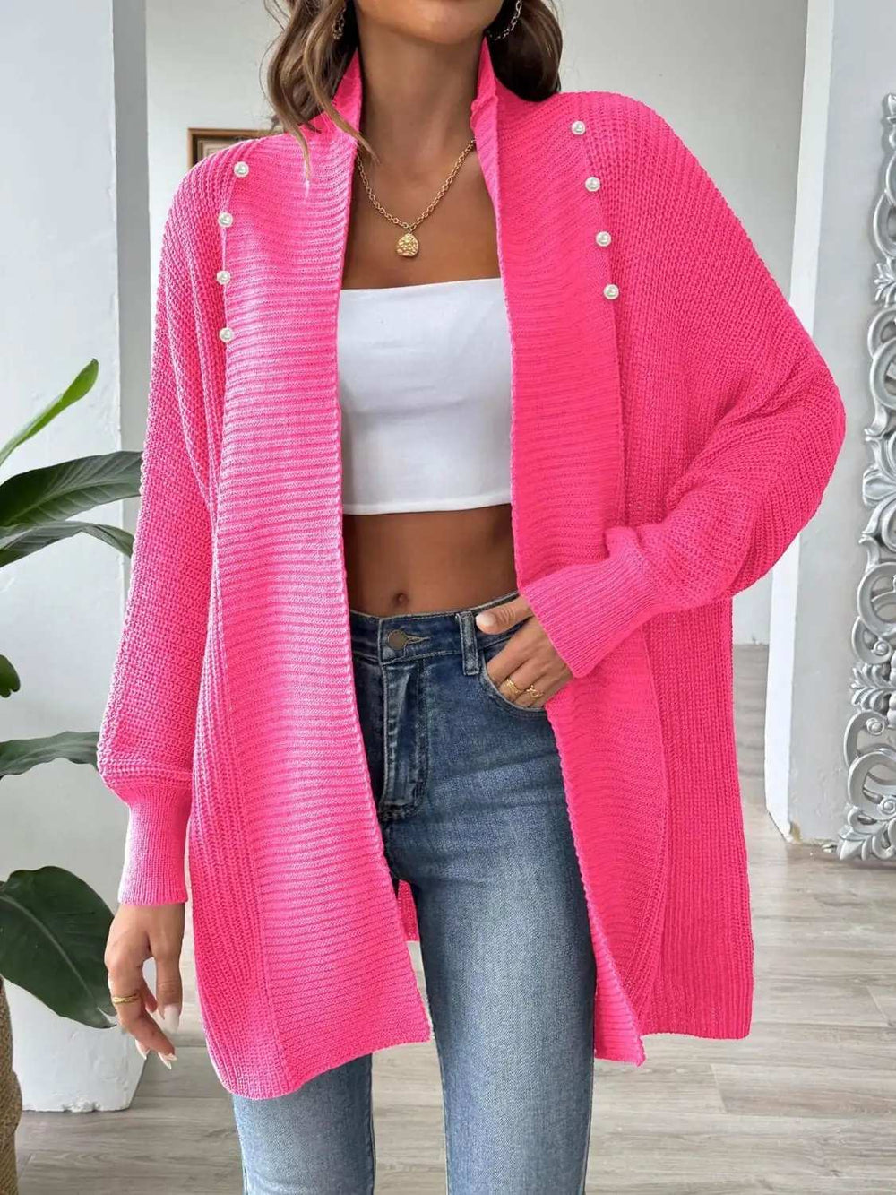Open Front Long Sleeve Cardigan - Trendsi - Flyclothing LLC