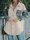 Perfee Pocketed Geometric Collared Neck Shacket - Trendsi