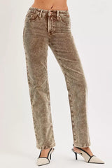 RISEN Tummy Control Mid Rise Straight Leg Corduroy Pants - Trendsi - Flyclothing LLC