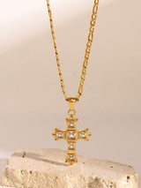 Stainless Steel Zircon Cross Pendant Necklace - Trendsi - Flyclothing LLC