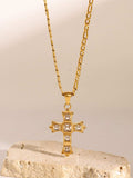 Stainless Steel Zircon Cross Pendant Necklace - Trendsi - Flyclothing LLC