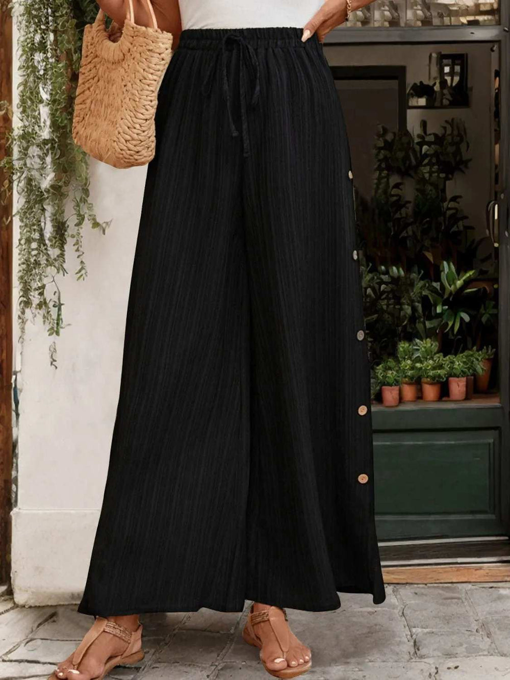Tied Slit Wide Leg Pants - Trendsi - Flyclothing LLC