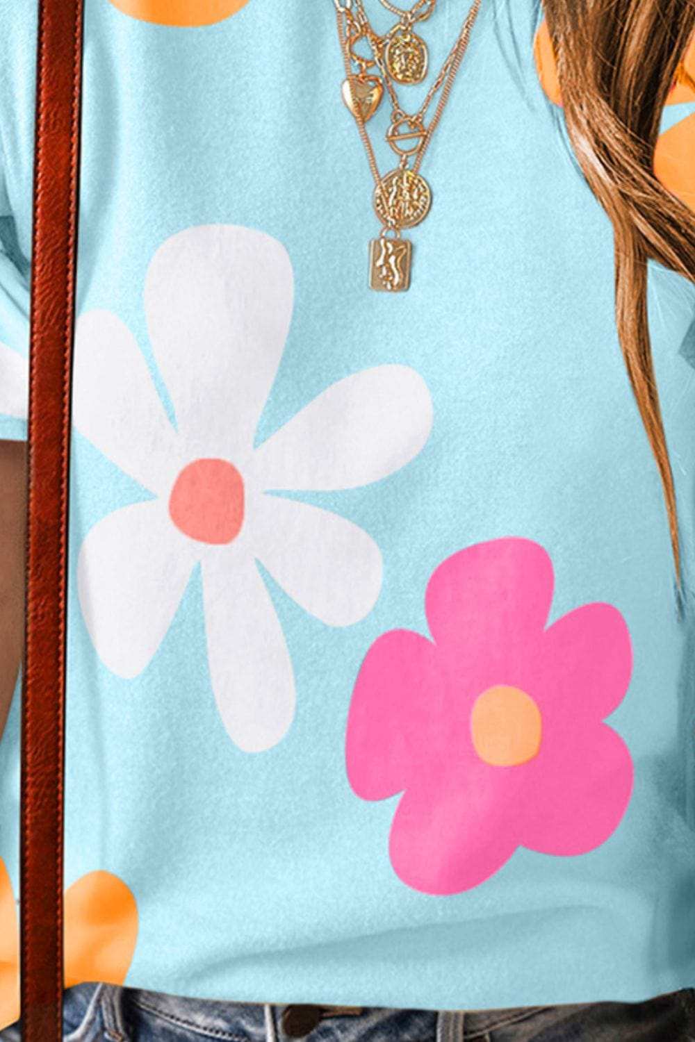 Flower Round Neck Short Sleeve Blouse - Trendsi - Flyclothing LLC