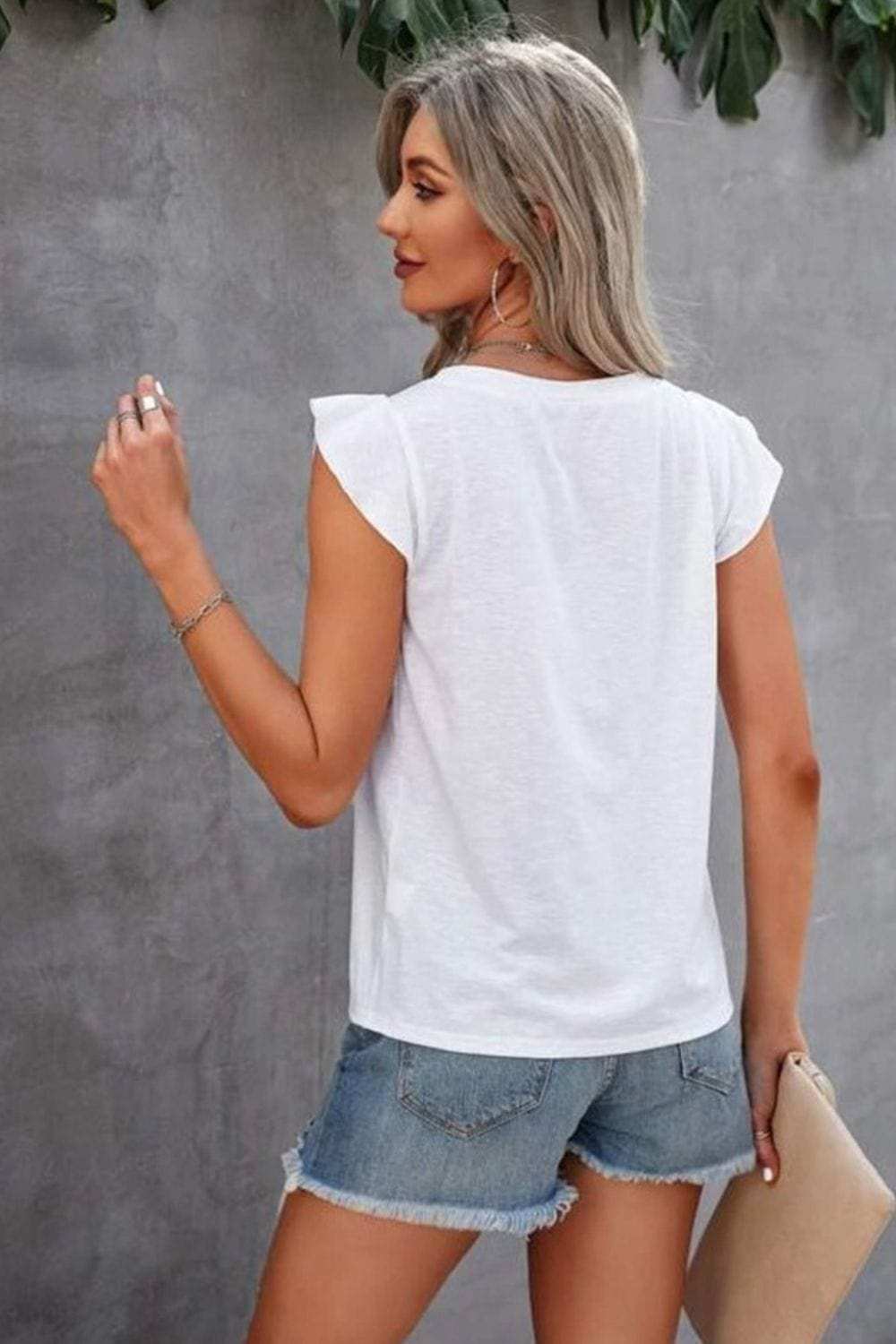 Ruffled Round Neck Cap Sleeve T-Shirt - Trendsi - Flyclothing LLC