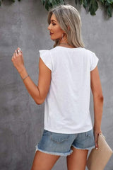 Ruffled Round Neck Cap Sleeve T-Shirt - Trendsi