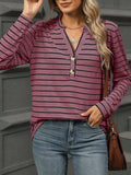 Striped Henley T-Shirt with Button Detail - Trendsi - Flyclothing LLC