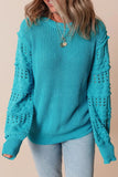Openwork Frill Round Neck Long Sleeve Sweater - Trendsi