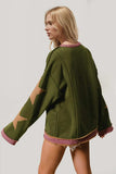Double Take Star Patched Long Sleeve Sweatshirt - Trendsi - Flyclothing LLC