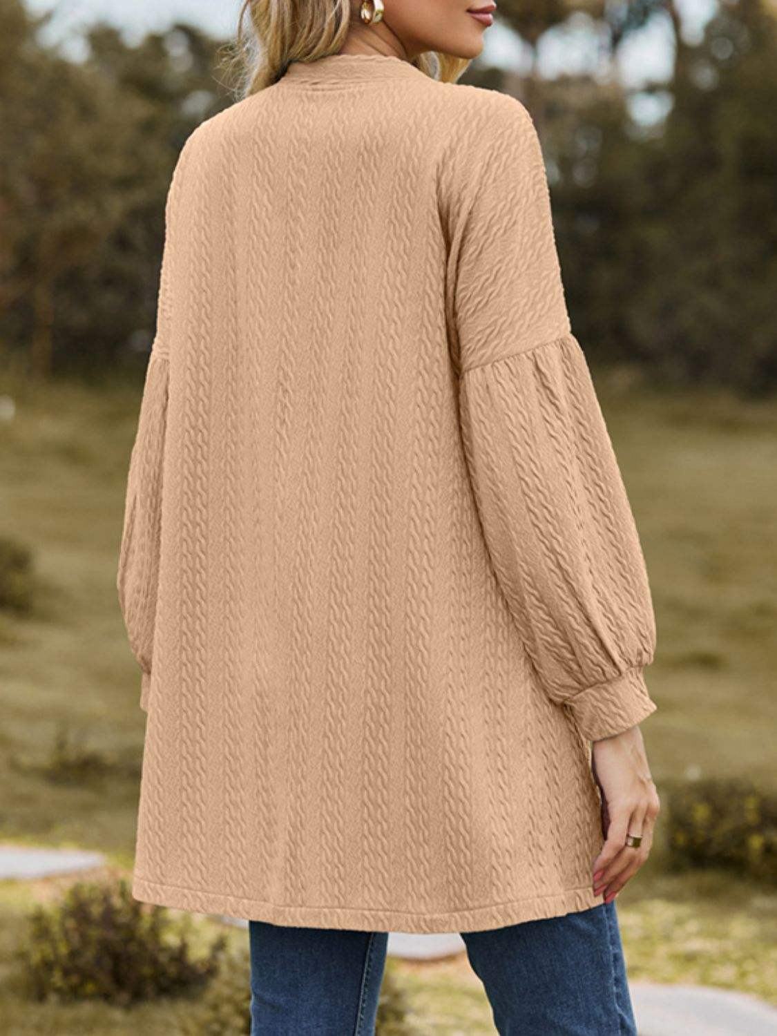 Textured Open Front Dropped Shoulder Cardigan - Trendsi - Flyclothing LLC