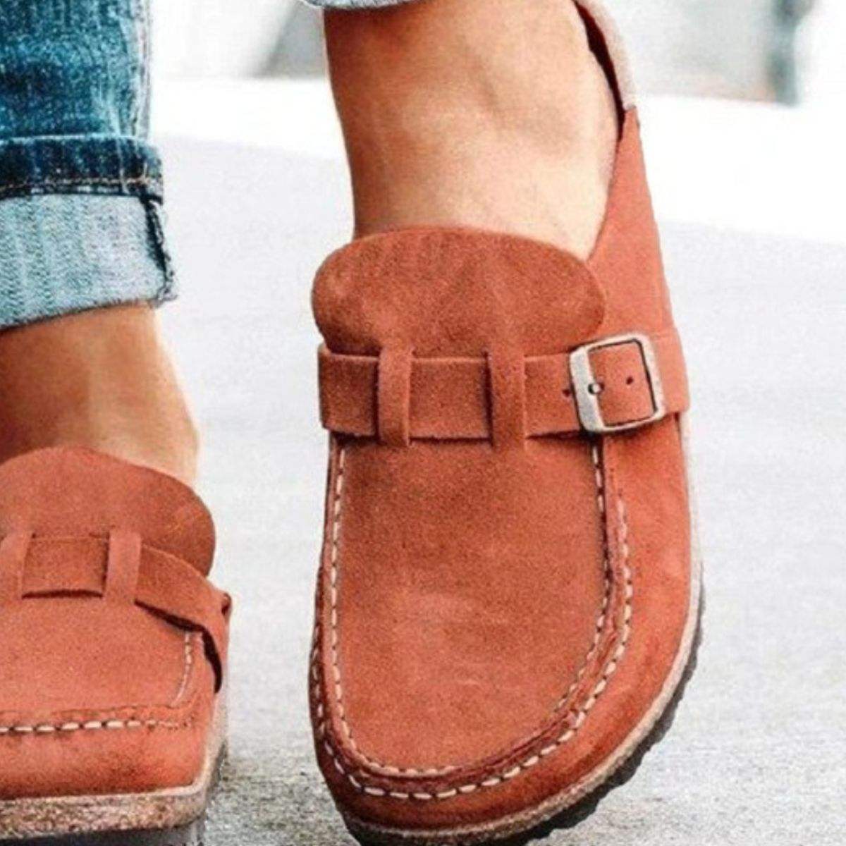 Round Toe Low Heel Buckle Sneakers - Trendsi - Flyclothing LLC