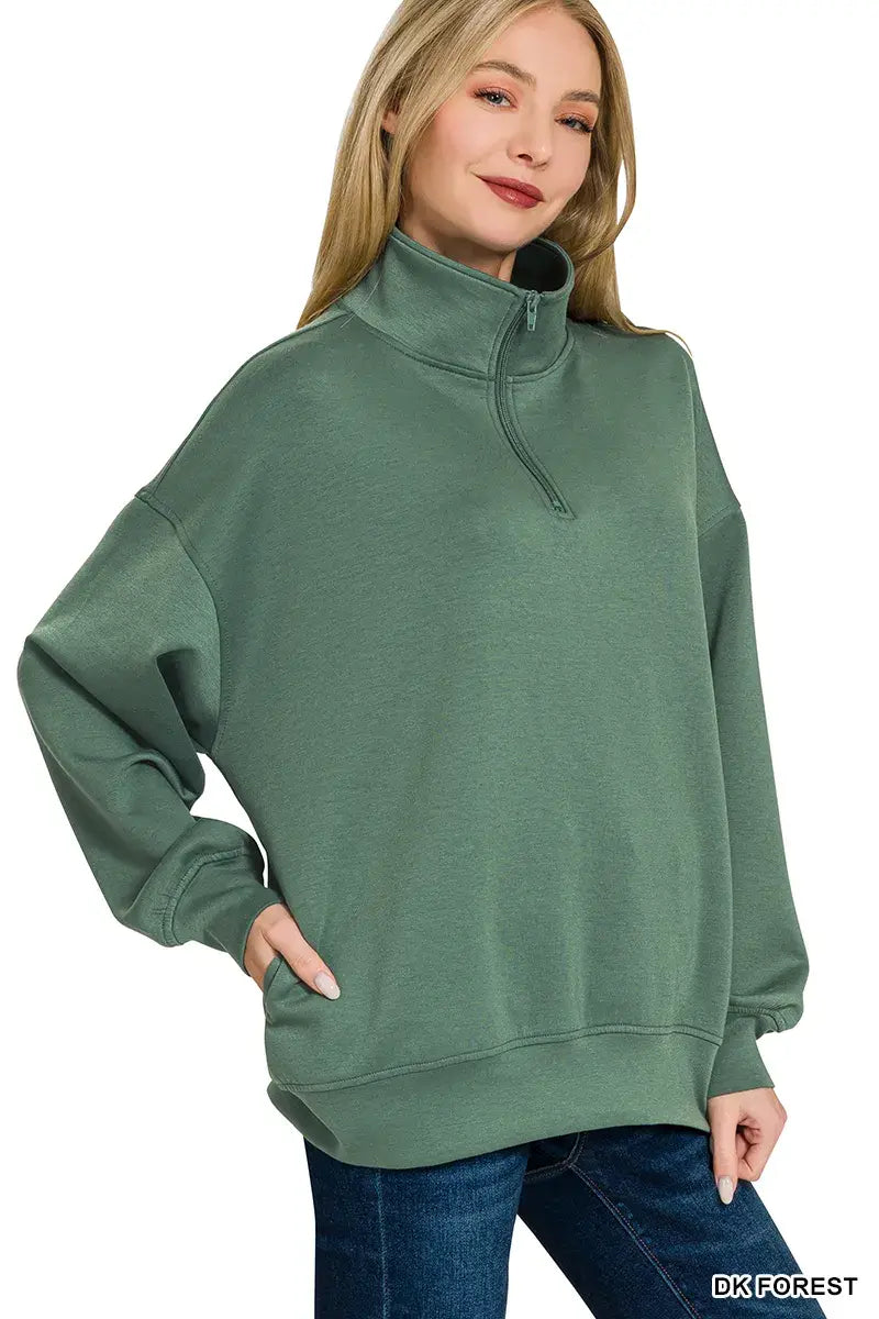 Zenana Scuba Quarter-Zip Sweatshirt - Trendsi - Flyclothing LLC