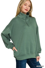Zenana Scuba Quarter-Zip Sweatshirt - Trendsi - Flyclothing LLC