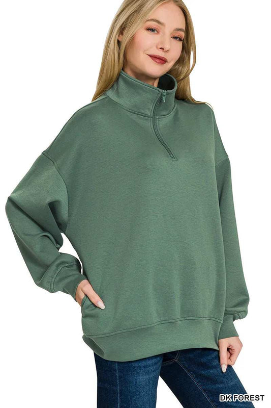Zenana Scuba Quarter-Zip Sweatshirt - Trendsi - Flyclothing LLC