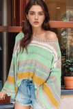 Contrast Striped Boat Neck Dropped Shoulder Sweater - Trendsi - Flyclothing LLC