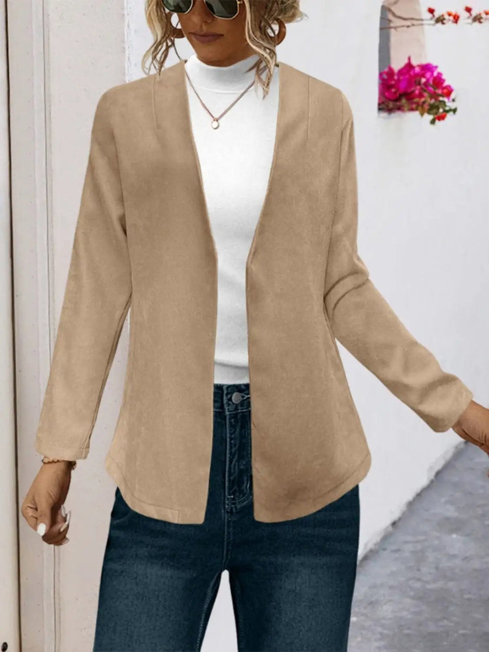 Open Front Long Sleeve Cardigan - Trendsi