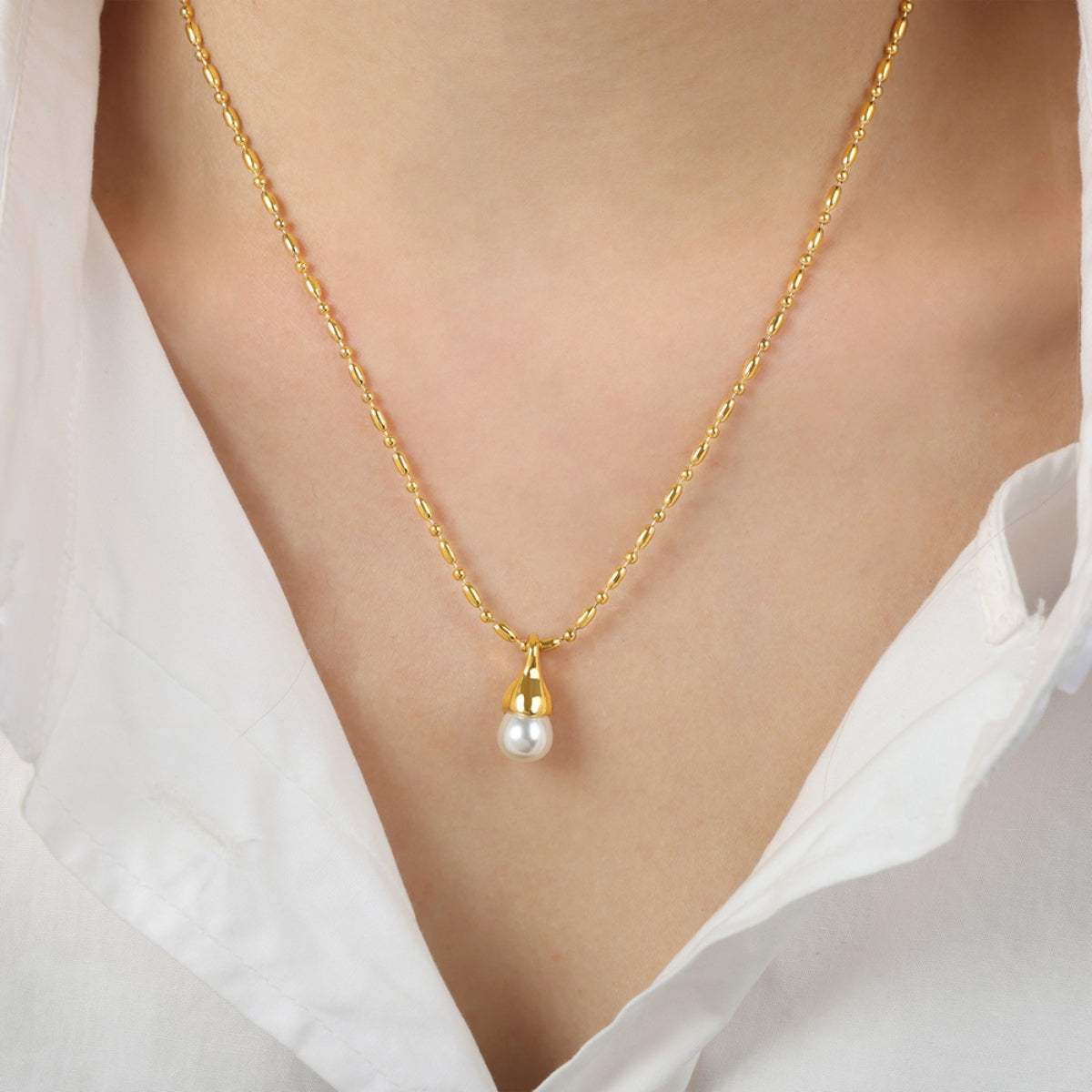 Titanium Steel Pearl Pendant Necklace - Trendsi - Flyclothing LLC