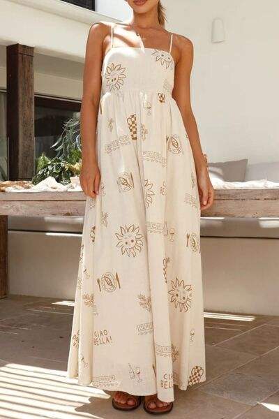 Printed Square Neck Maxi Cami Dress - Trendsi - Flyclothing LLC