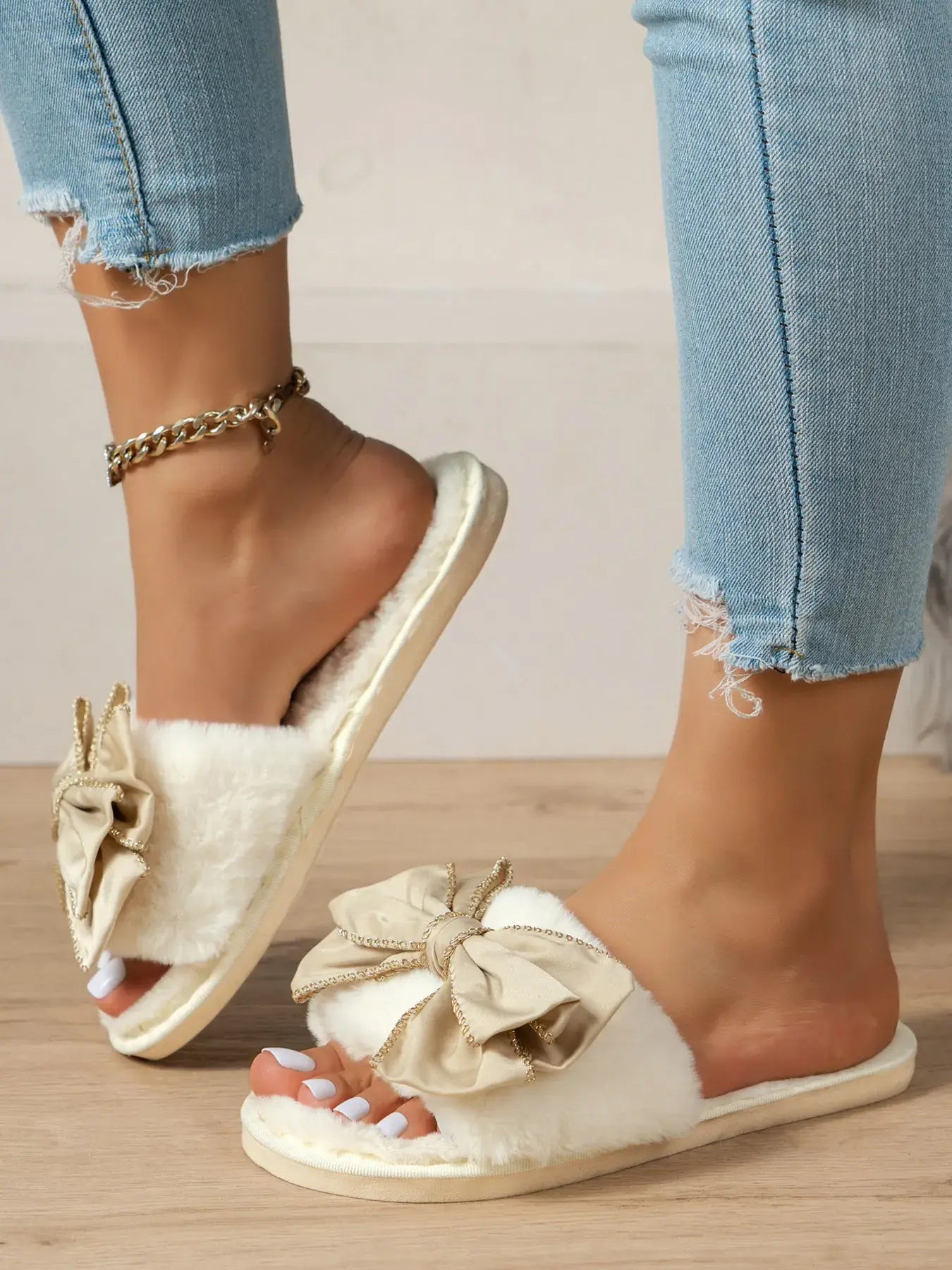 Bow Open Toe Slippers - Trendsi - Flyclothing LLC